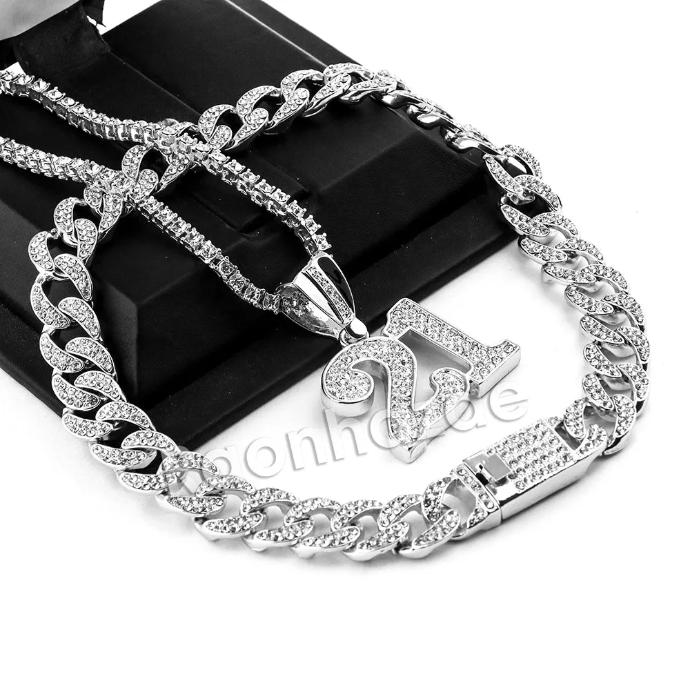 Hip Hop Quavo 21 SAVAGE Miami Cuban Choker Tennis Chain Necklace L21