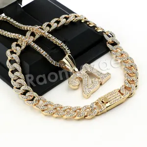 Hip Hop Quavo 21 SAVAGE Miami Cuban Choker Tennis Chain Necklace L21