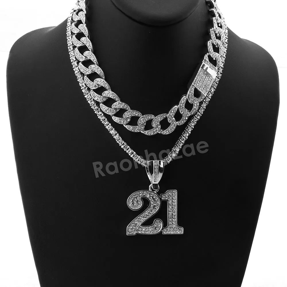 Hip Hop Quavo 21 SAVAGE Miami Cuban Choker Tennis Chain Necklace L21