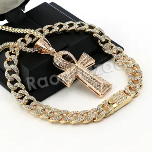 Hip Hop Quavo Ankh Cross Miami Cuban Choker Tennis Chain Necklace L09