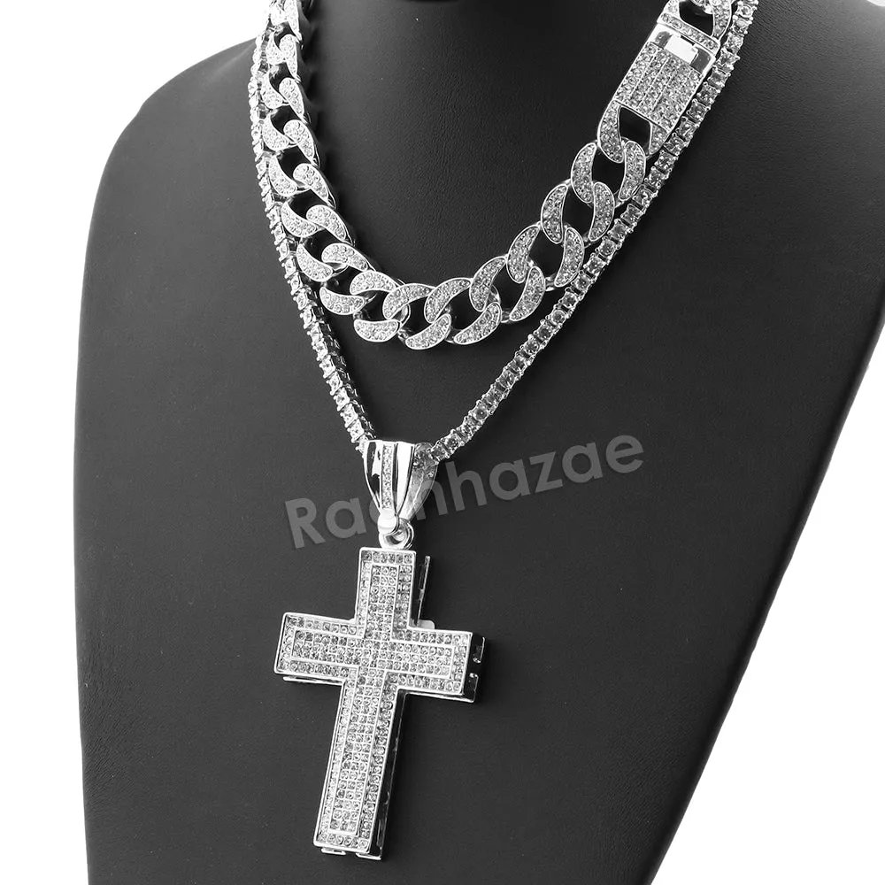 Hip Hop Quavo Cross Miami Cuban Choker Chain Tennis Necklace L26