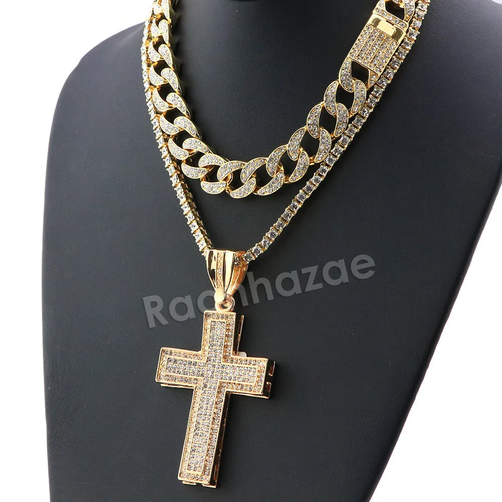 Hip Hop Quavo Cross Miami Cuban Choker Chain Tennis Necklace L26