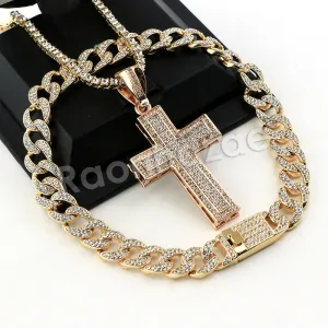 Hip Hop Quavo Cross Miami Cuban Choker Chain Tennis Necklace L26