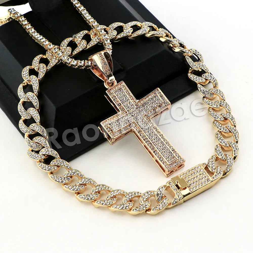 Hip Hop Quavo Cross Miami Cuban Choker Chain Tennis Necklace L26