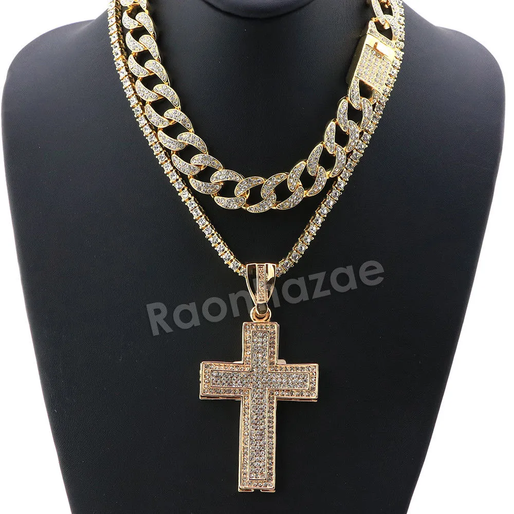 Hip Hop Quavo Cross Miami Cuban Choker Chain Tennis Necklace L26