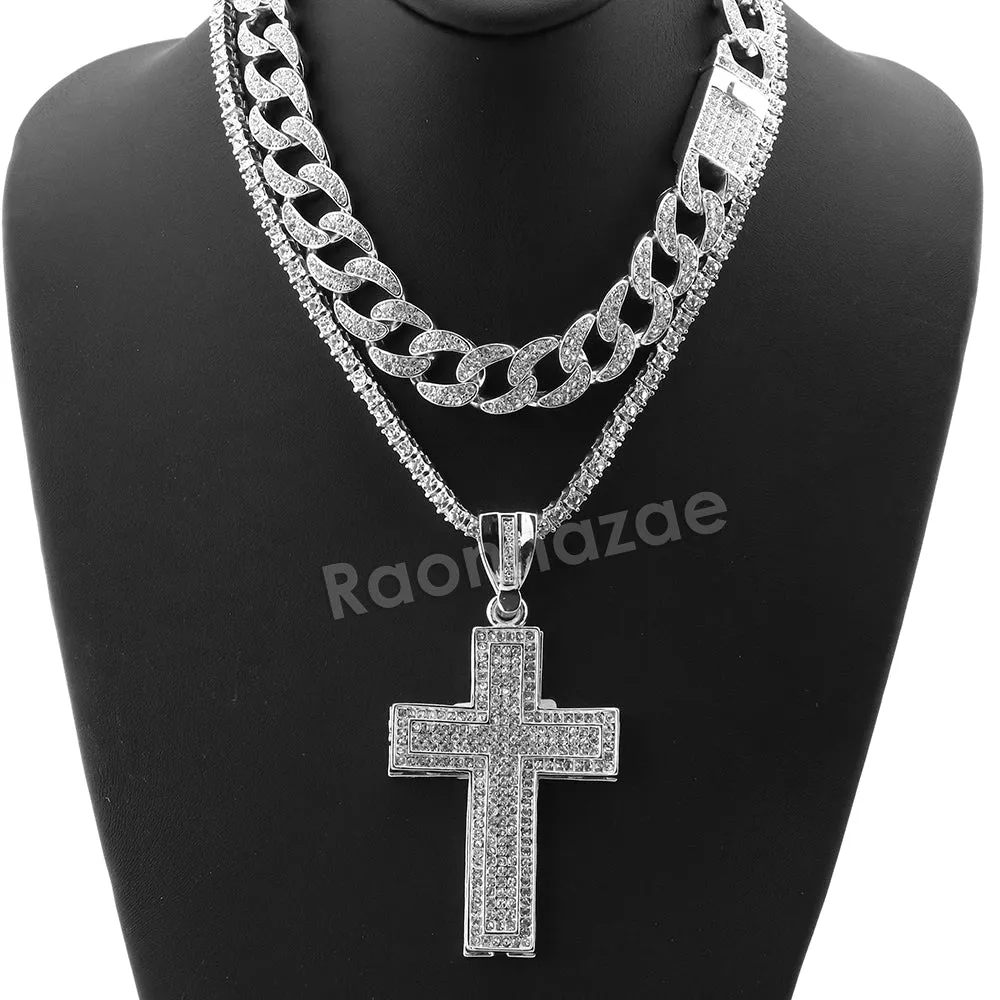 Hip Hop Quavo Cross Miami Cuban Choker Chain Tennis Necklace L26