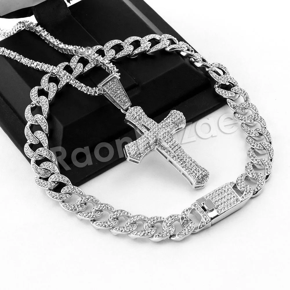 Hip Hop Quavo CROSS Miami Cuban Choker Tennis Chain Necklace L06