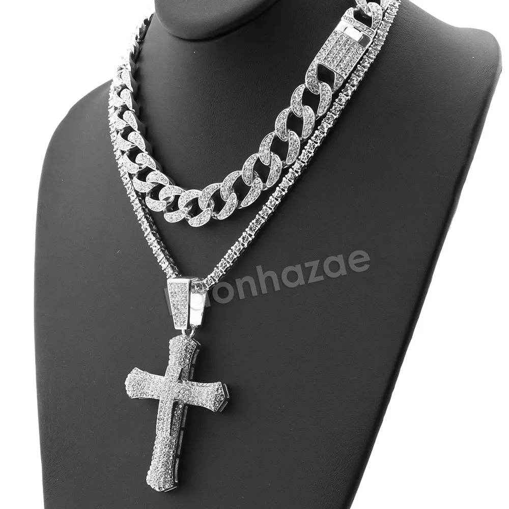 Hip Hop Quavo CROSS Miami Cuban Choker Tennis Chain Necklace L06