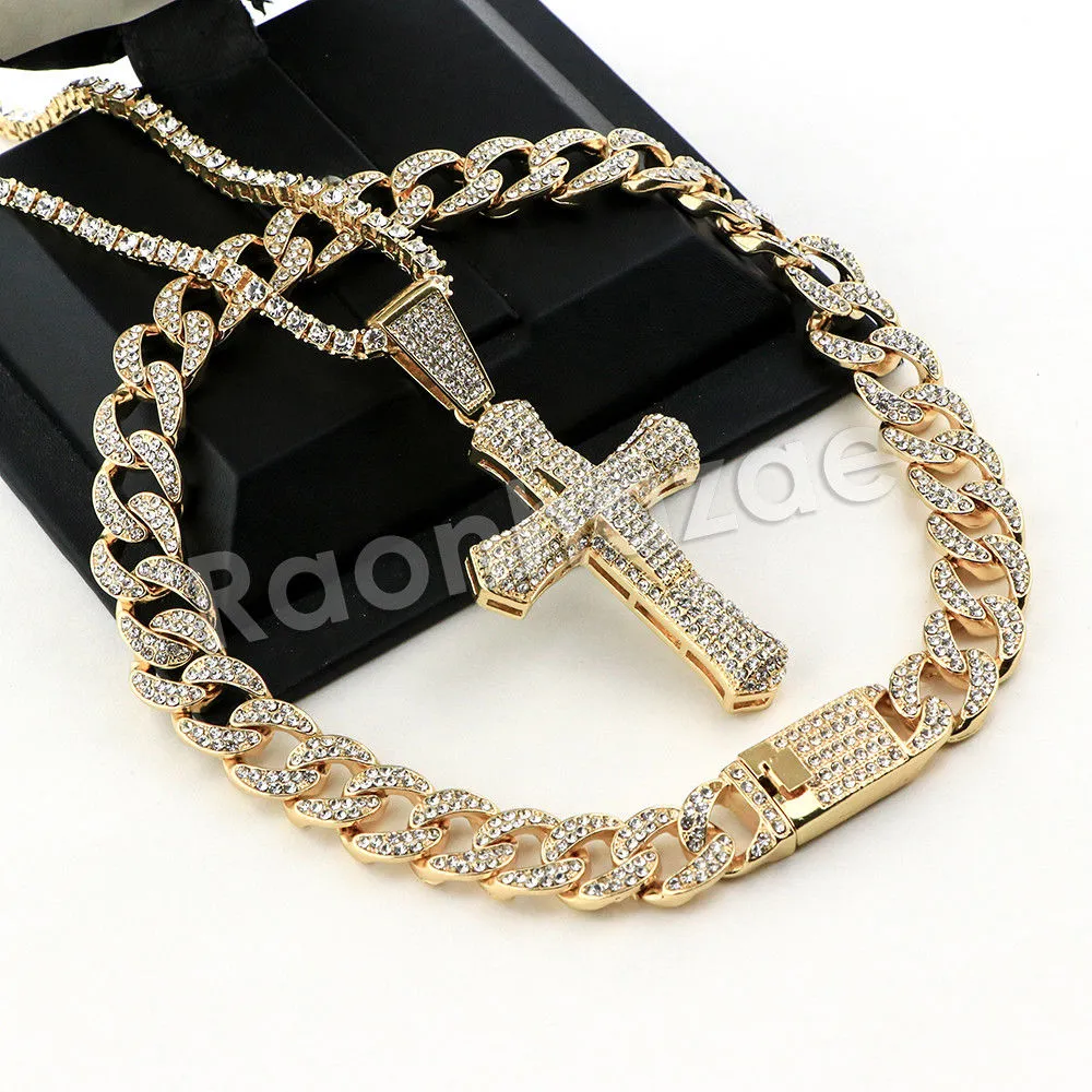 Hip Hop Quavo CROSS Miami Cuban Choker Tennis Chain Necklace L06