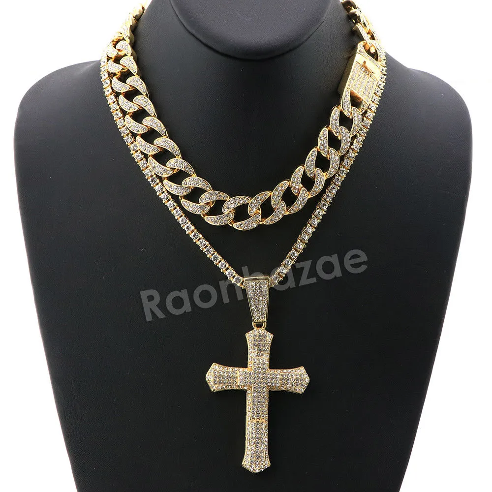 Hip Hop Quavo CROSS Miami Cuban Choker Tennis Chain Necklace L06