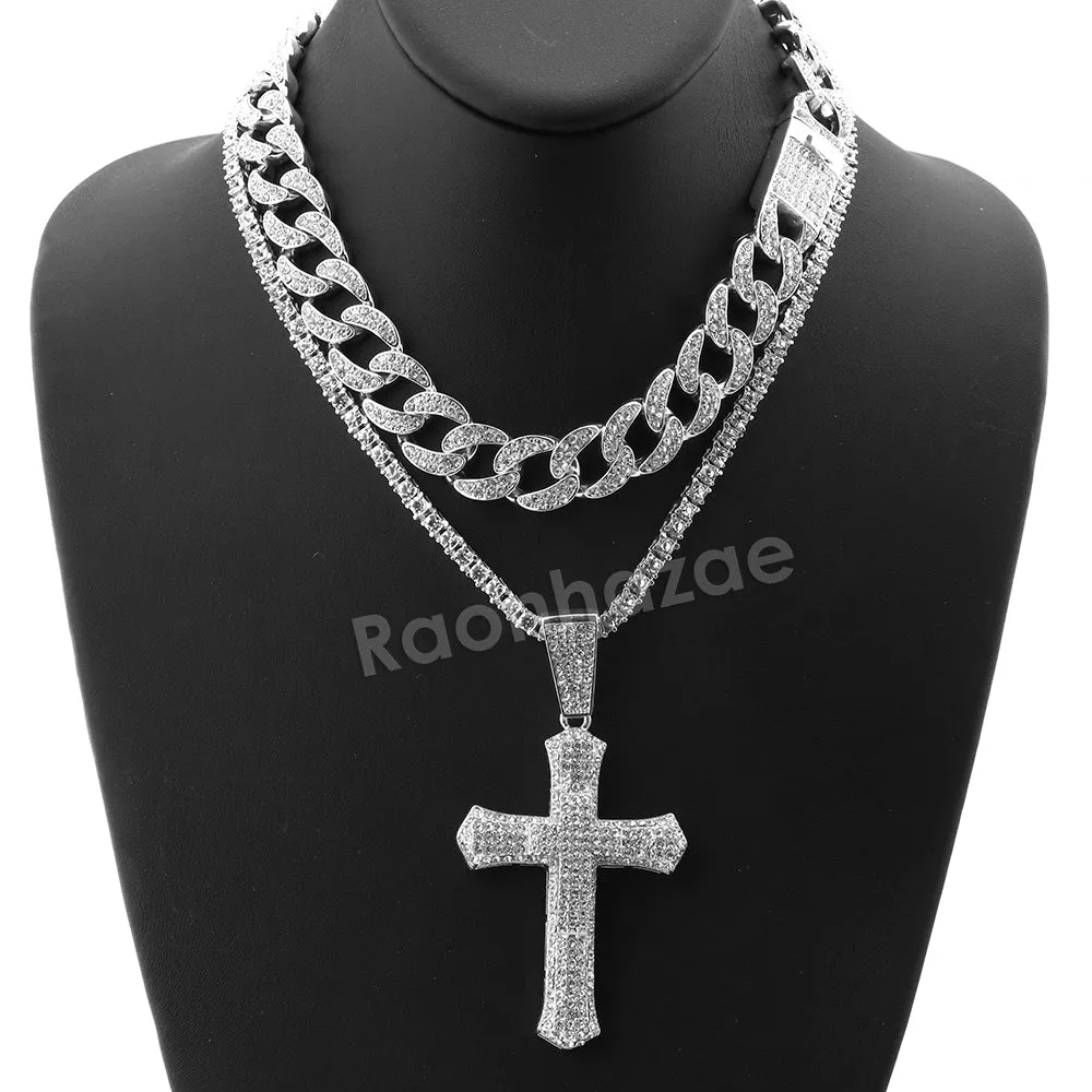 Hip Hop Quavo CROSS Miami Cuban Choker Tennis Chain Necklace L06