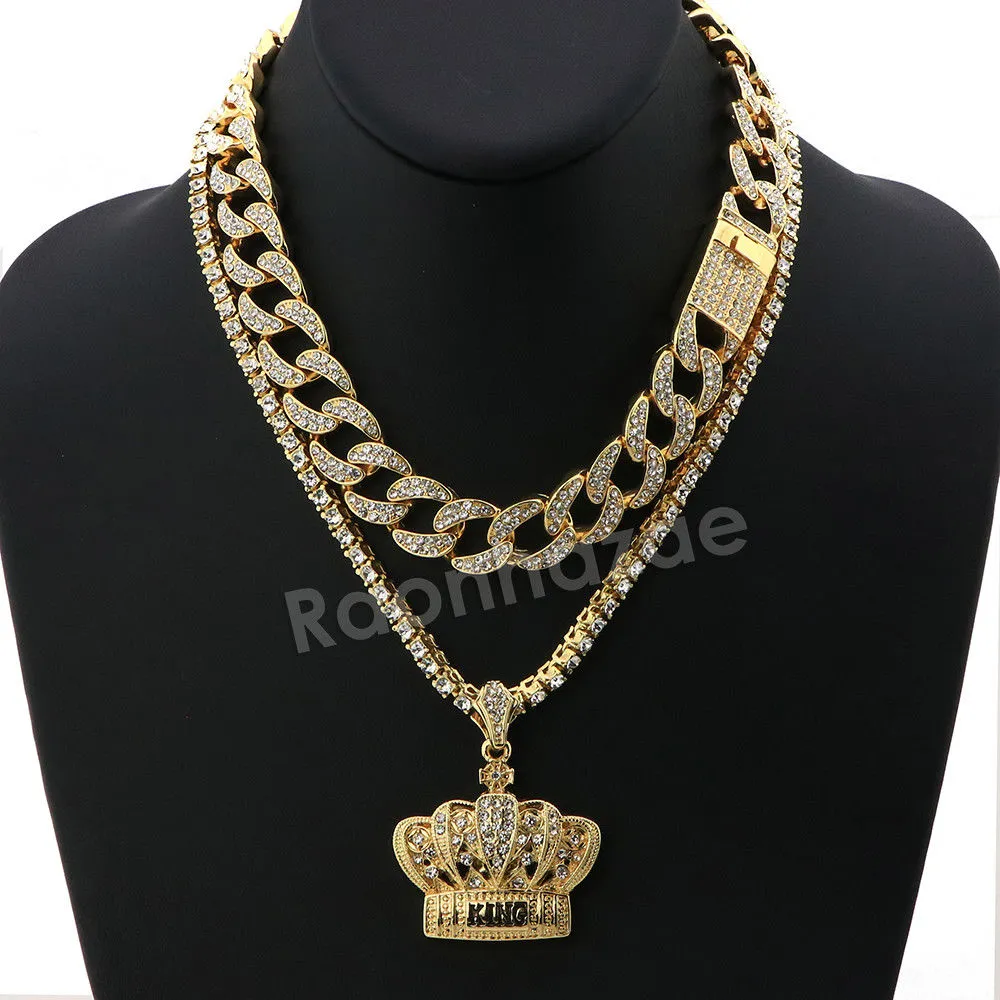 Hip Hop Quavo Crown Miami Cuban Choker Chain Tennis Necklace L53