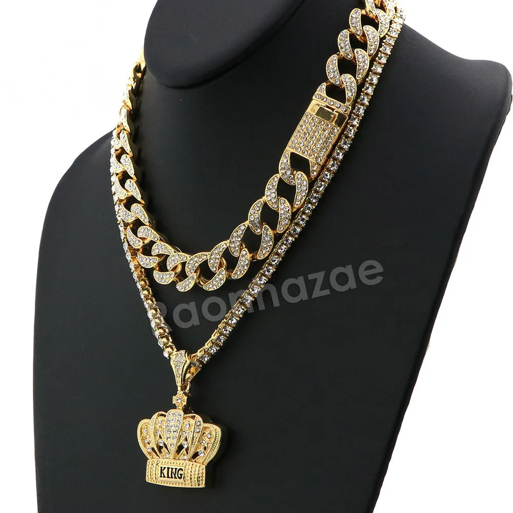 Hip Hop Quavo Crown Miami Cuban Choker Chain Tennis Necklace L53