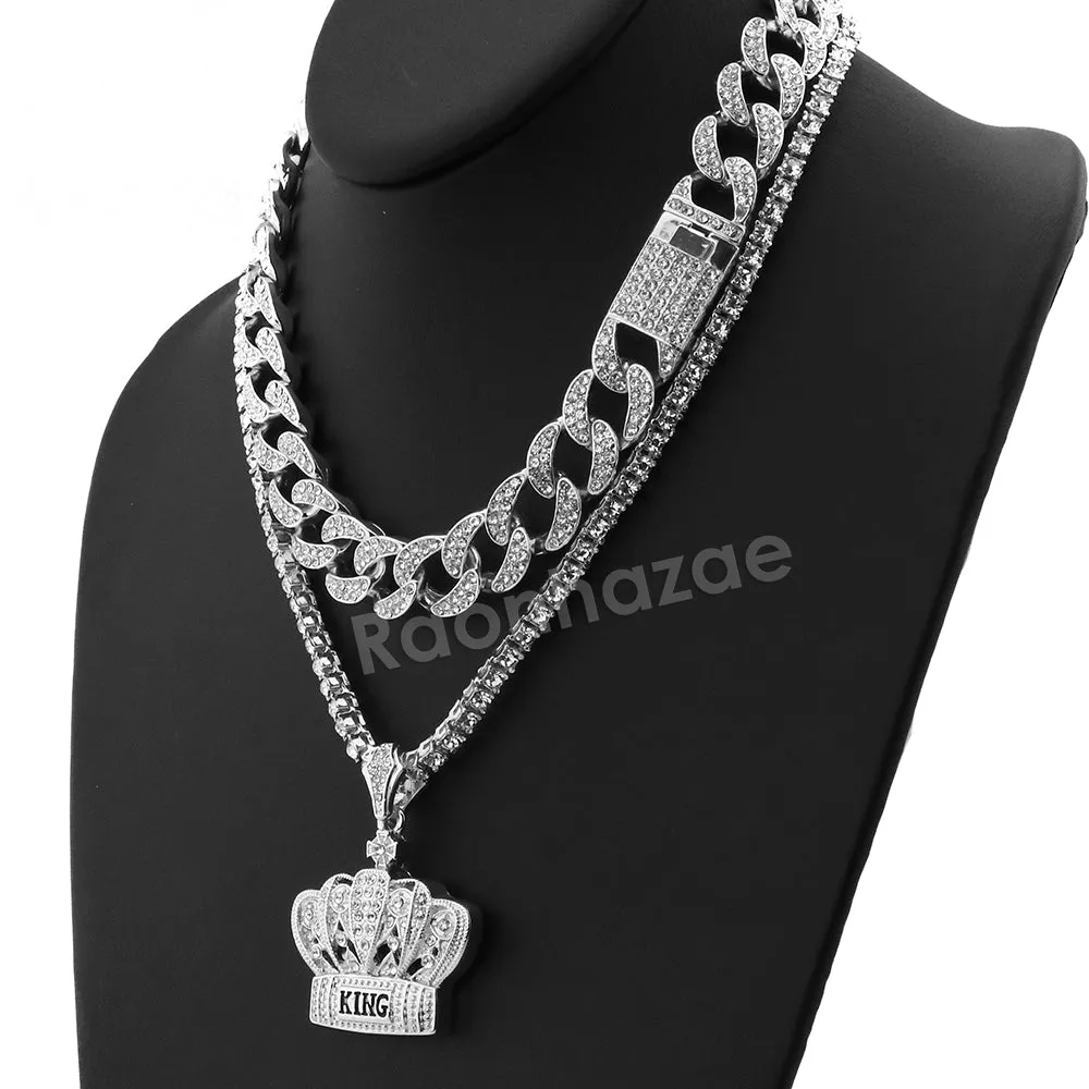 Hip Hop Quavo Crown Miami Cuban Choker Chain Tennis Necklace L53