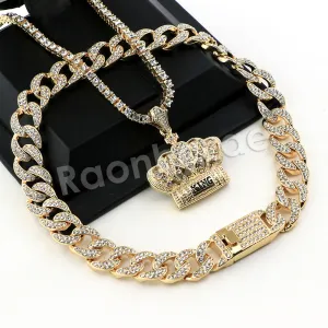 Hip Hop Quavo Crown Miami Cuban Choker Chain Tennis Necklace L53