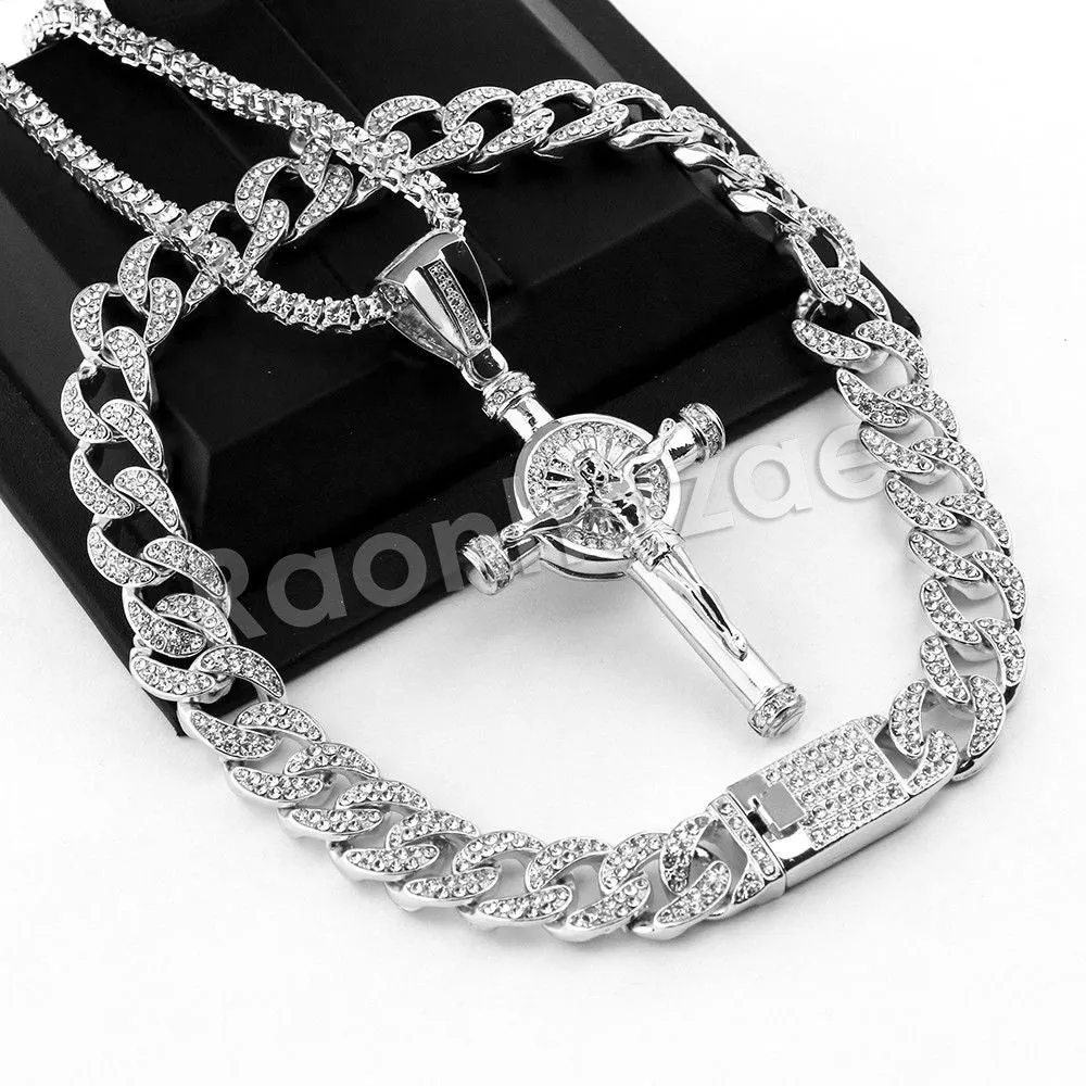 Hip Hop Quavo Cylinder Cross Miami Cuban Choker Chain Necklace L11