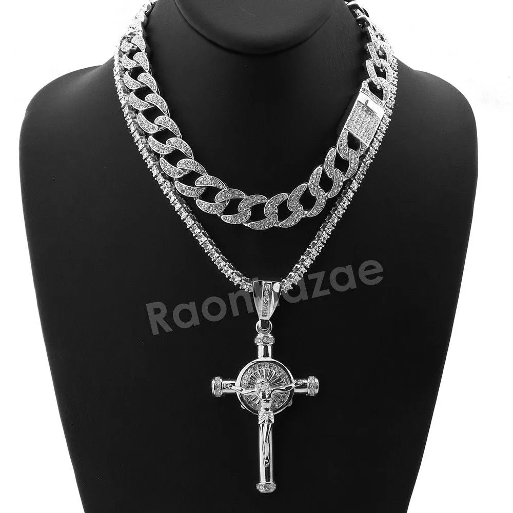 Hip Hop Quavo Cylinder Cross Miami Cuban Choker Chain Necklace L11