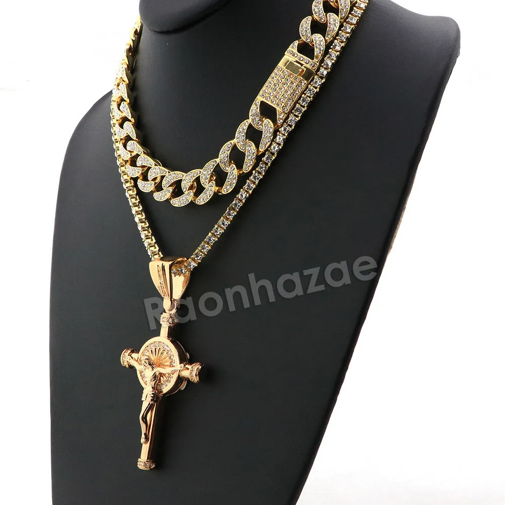 Hip Hop Quavo Cylinder Cross Miami Cuban Choker Chain Necklace L11