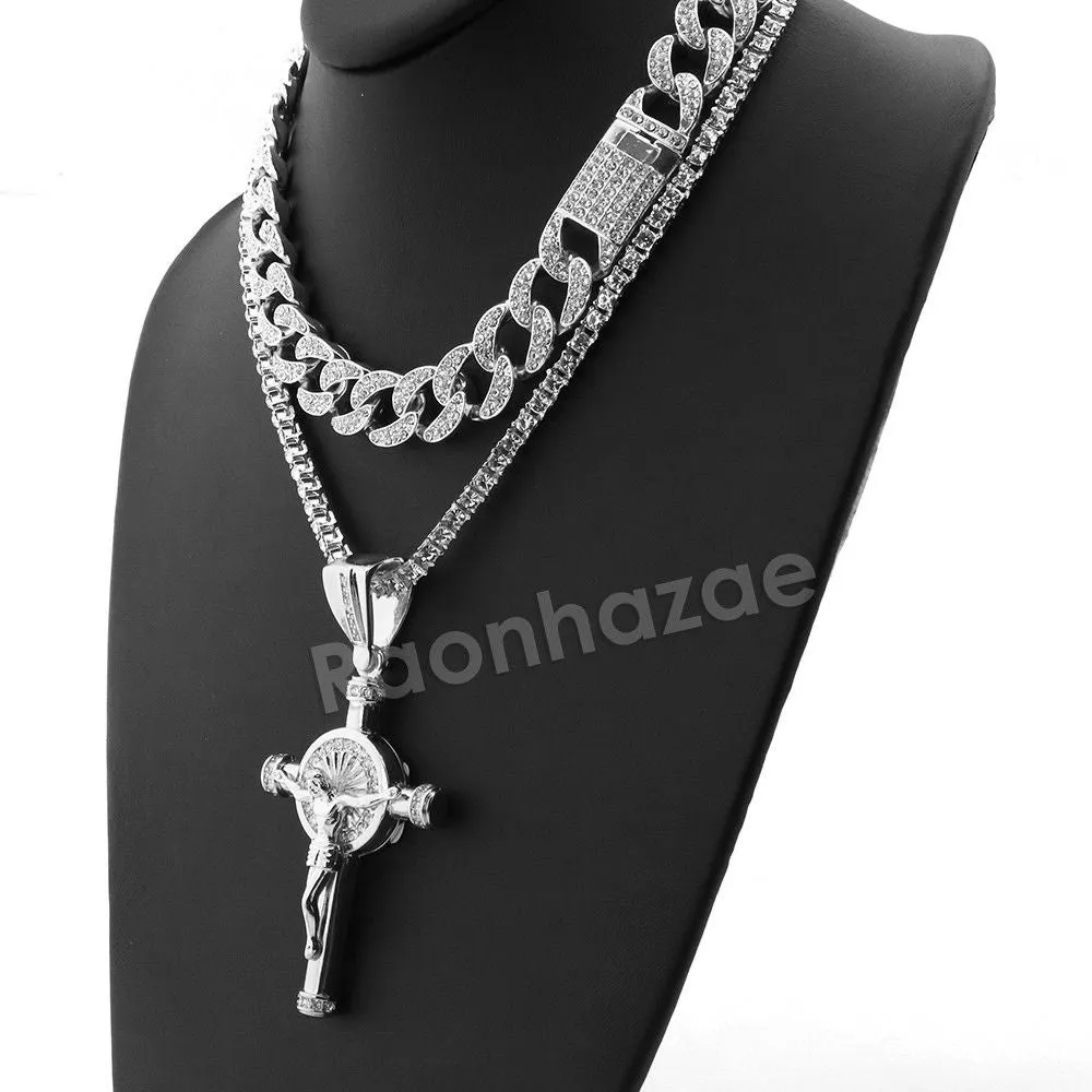 Hip Hop Quavo Cylinder Cross Miami Cuban Choker Chain Necklace L11