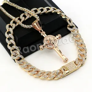 Hip Hop Quavo Cylinder Cross Miami Cuban Choker Chain Necklace L11