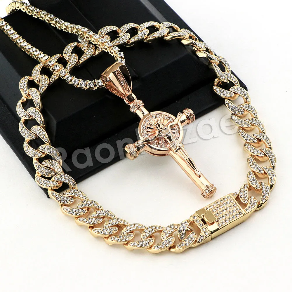 Hip Hop Quavo Cylinder Cross Miami Cuban Choker Chain Necklace L11