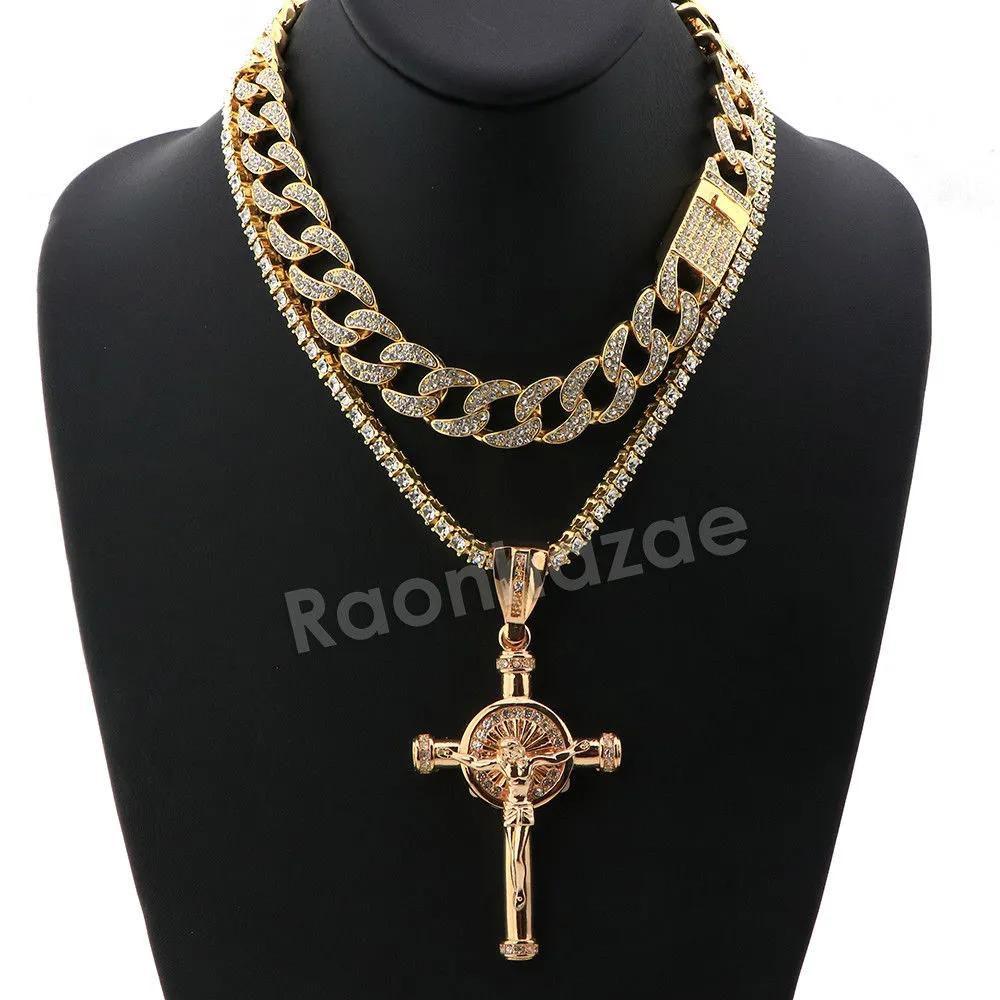 Hip Hop Quavo Cylinder Cross Miami Cuban Choker Chain Necklace L11