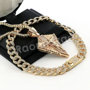 Hip Hop Quavo Diamond Shaped Crucifix Miami Cuban Choker Chain Necklace L52
