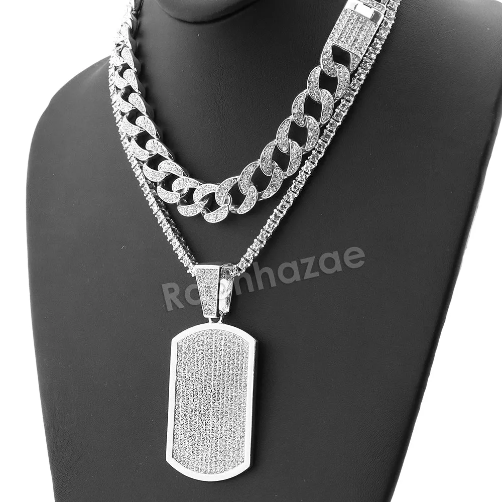 Hip Hop Quavo DOG TAG Miami Cuban Choker Tennis Chain Necklace L08