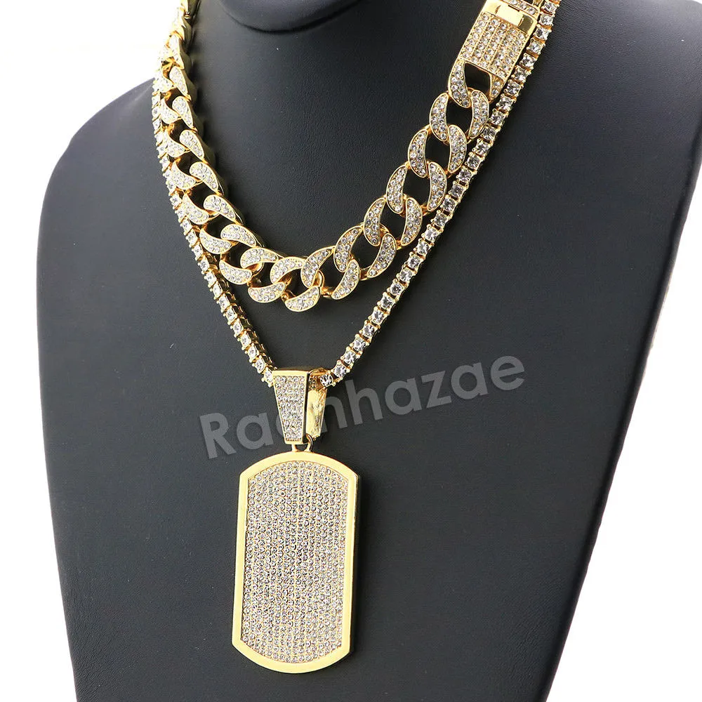Hip Hop Quavo DOG TAG Miami Cuban Choker Tennis Chain Necklace L08
