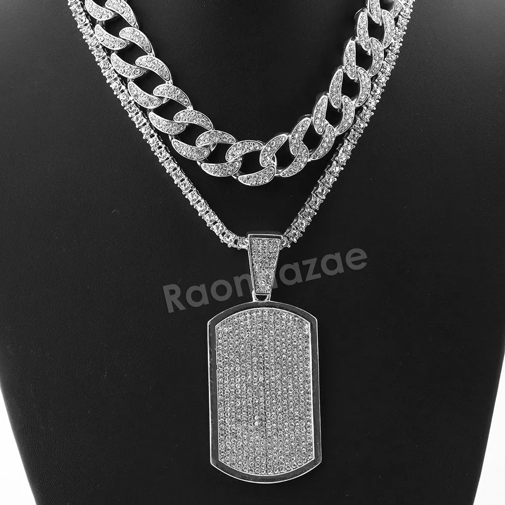 Hip Hop Quavo DOG TAG Miami Cuban Choker Tennis Chain Necklace L08