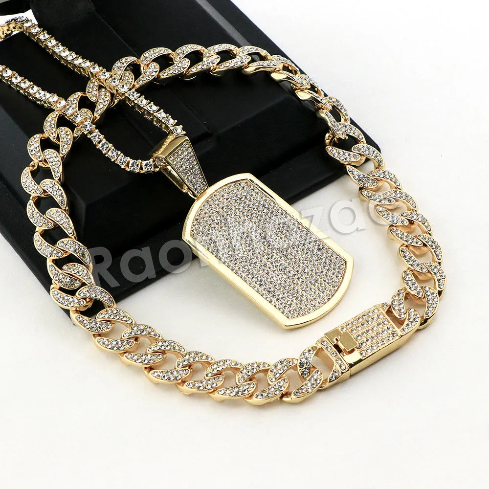 Hip Hop Quavo DOG TAG Miami Cuban Choker Tennis Chain Necklace L08