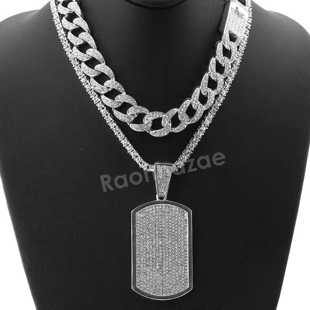 Hip Hop Quavo DOG TAG Miami Cuban Choker Tennis Chain Necklace L08