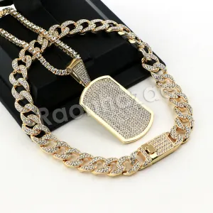 Hip Hop Quavo DOG TAG Miami Cuban Choker Tennis Chain Necklace L08