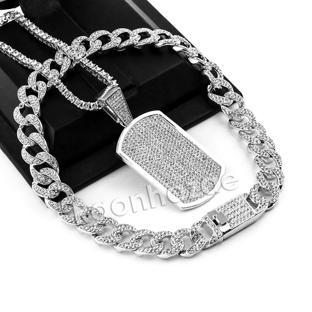 Hip Hop Quavo DOG TAG Miami Cuban Choker Tennis Chain Necklace L08