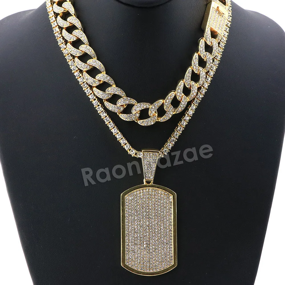 Hip Hop Quavo DOG TAG Miami Cuban Choker Tennis Chain Necklace L08