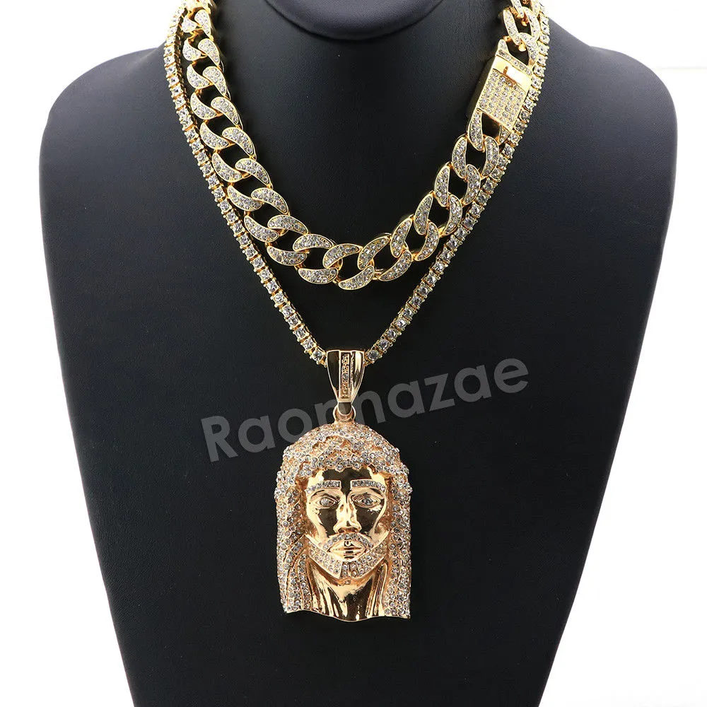 Hip Hop Quavo Jesus Face Miami Cuban Choker Chain Tennis Necklace L37