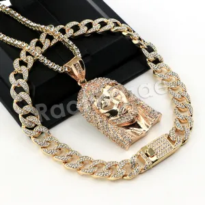 Hip Hop Quavo Jesus Face Miami Cuban Choker Chain Tennis Necklace L37