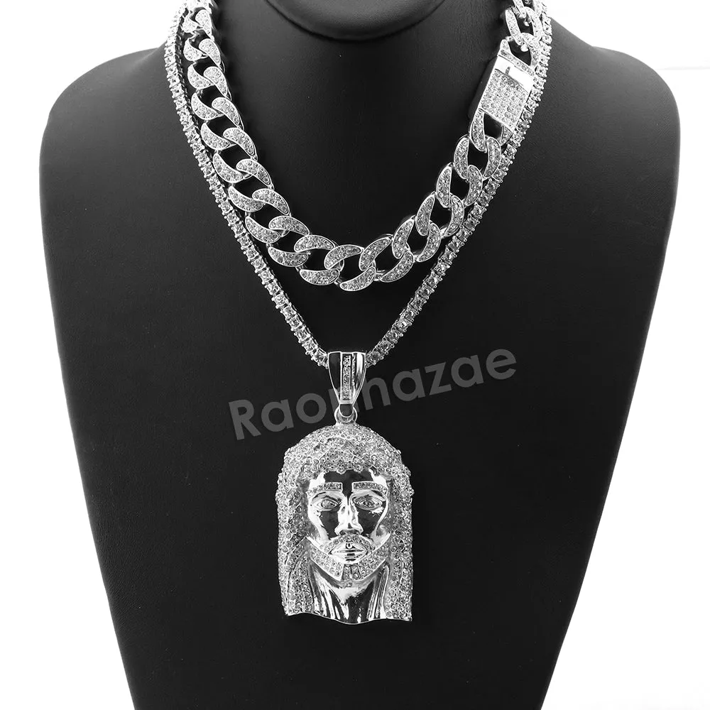 Hip Hop Quavo Jesus Face Miami Cuban Choker Chain Tennis Necklace L37