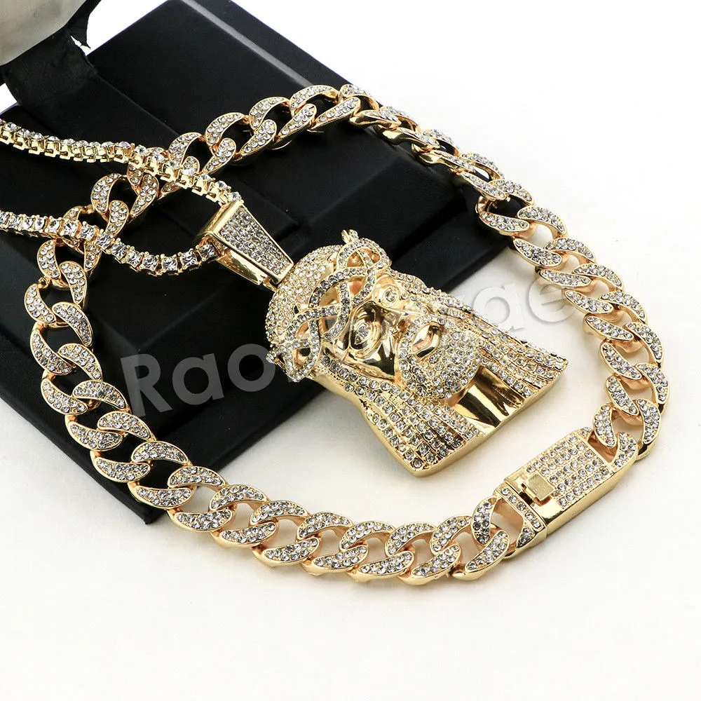 Hip Hop Quavo Jesus Face Miami Cuban Choker Chain Tennis Necklace L48