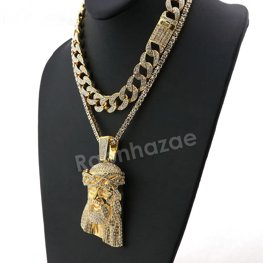 Hip Hop Quavo Jesus Face Miami Cuban Choker Chain Tennis Necklace L48