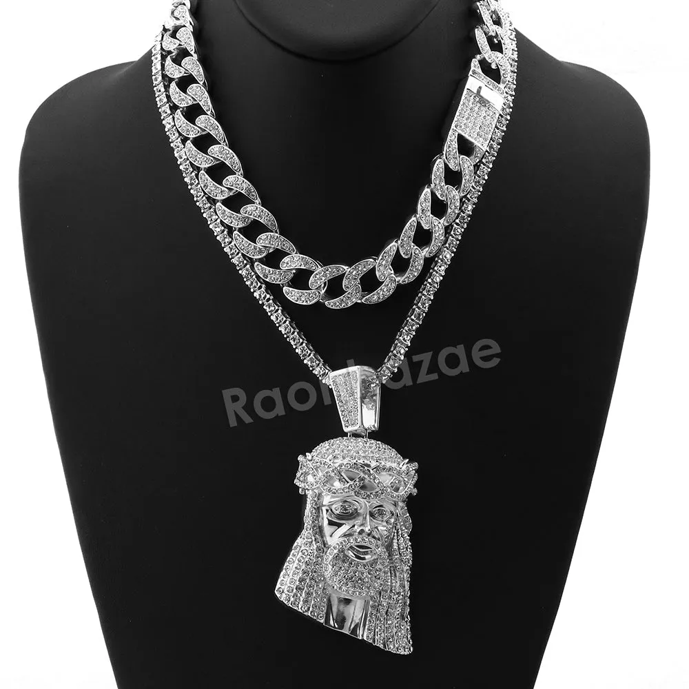 Hip Hop Quavo Jesus Face Miami Cuban Choker Chain Tennis Necklace L48