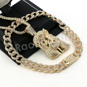 Hip Hop Quavo Jesus Face Miami Cuban Choker Chain Tennis Necklace L48