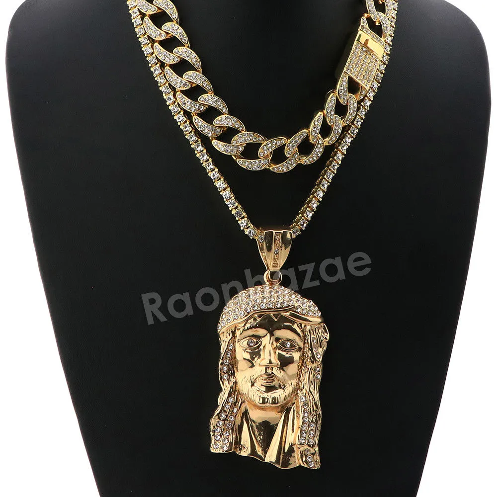 Hip Hop Quavo Jesus Face Miami Cuban Choker Tennis Chain Necklace L16