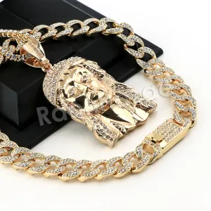 Hip Hop Quavo Jesus Face Miami Cuban Choker Tennis Chain Necklace L16
