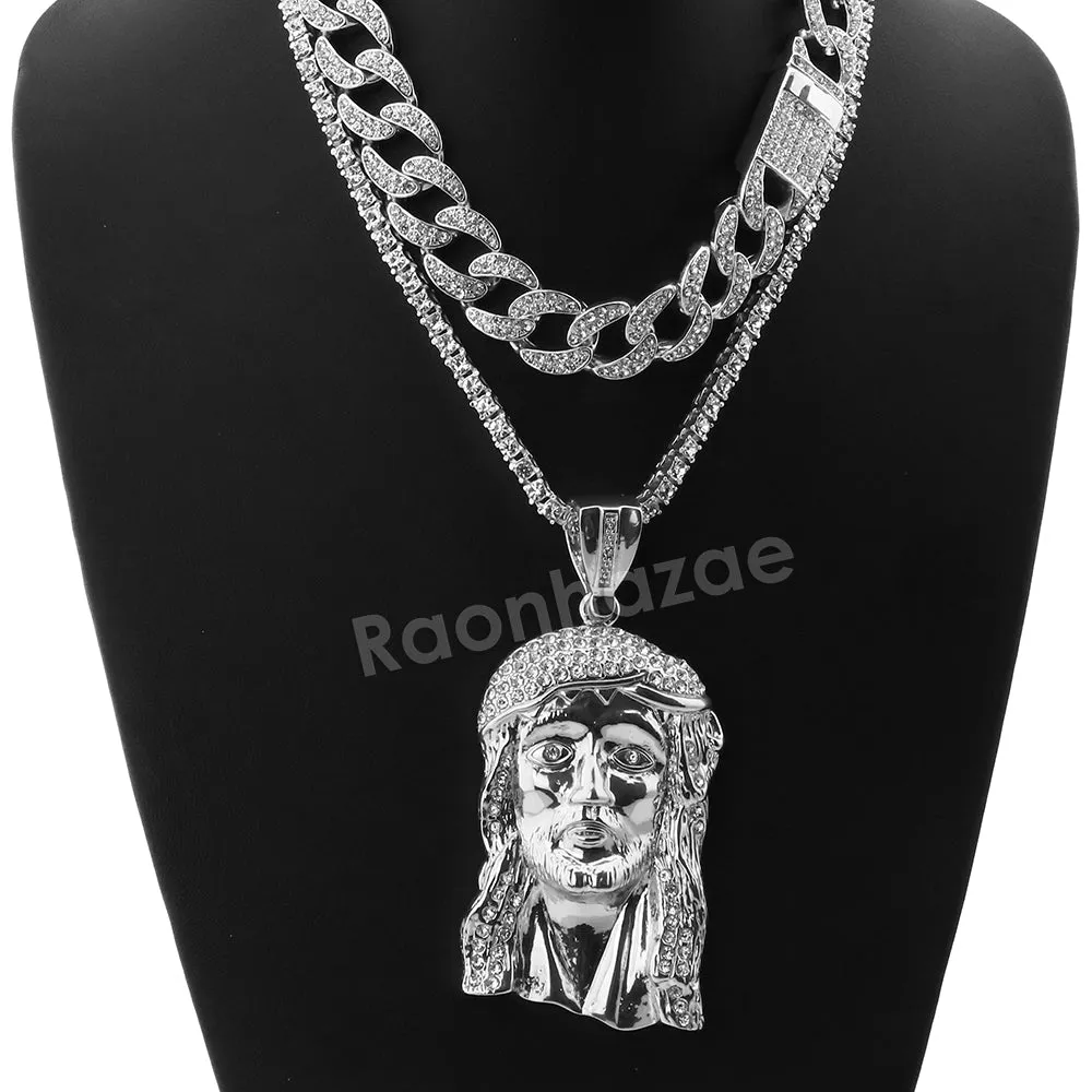 Hip Hop Quavo Jesus Face Miami Cuban Choker Tennis Chain Necklace L16