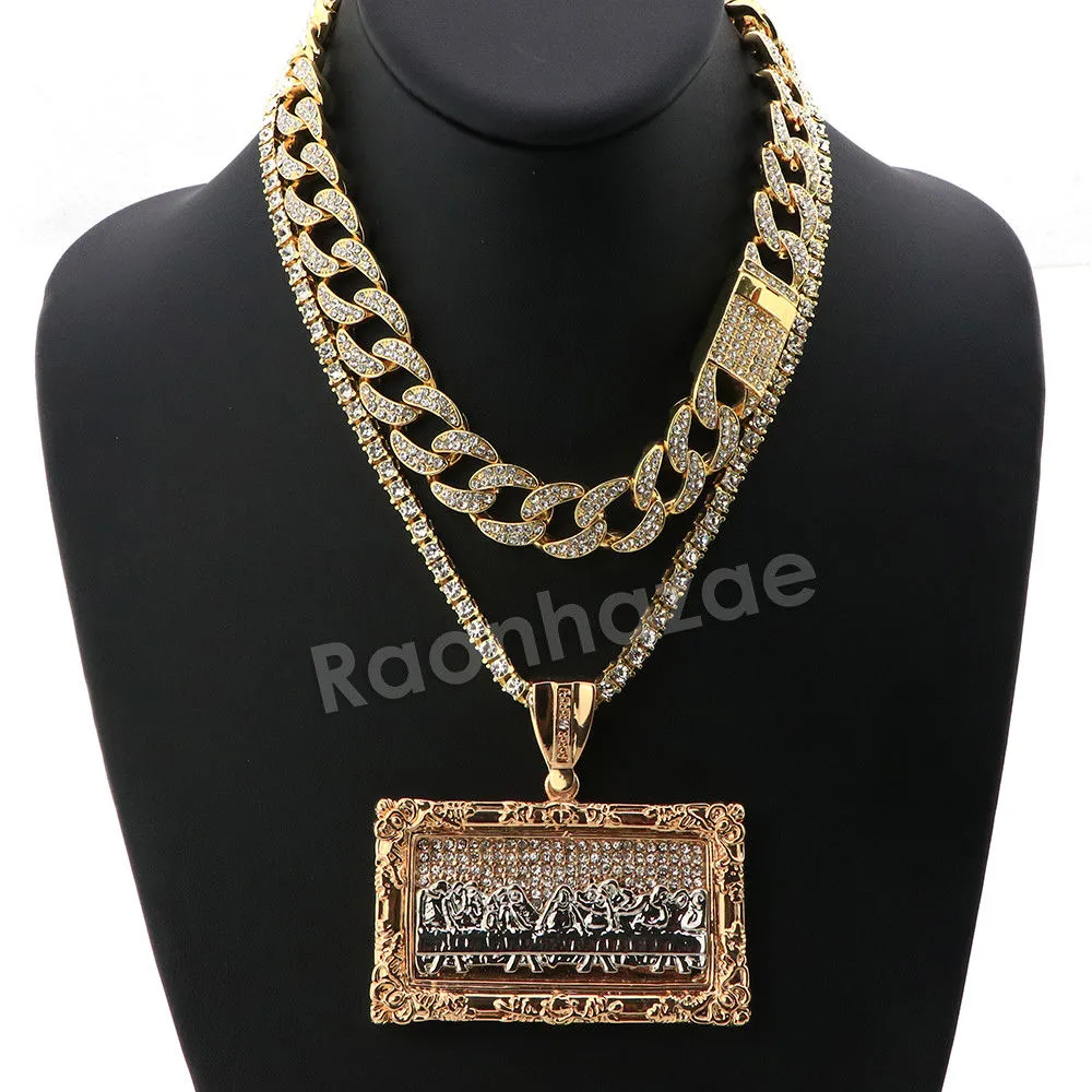 Hip Hop Quavo Last Supper Miami Cuban Choker Chain Tennis Necklace L44