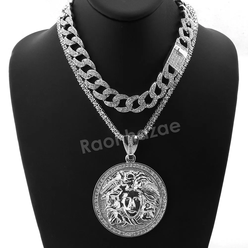 Hip Hop Quavo MEDUSA Miami Cuban Choker Tennis Chain Necklace L10