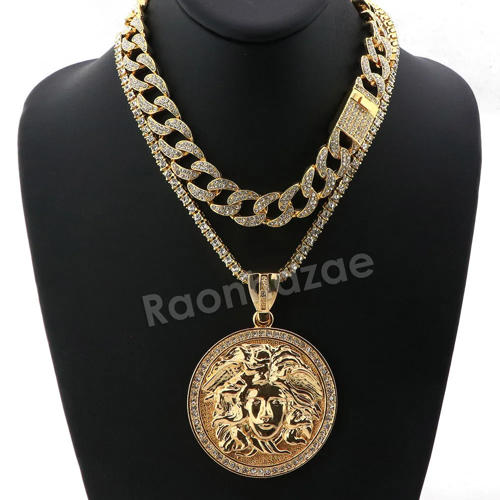 Hip Hop Quavo MEDUSA Miami Cuban Choker Tennis Chain Necklace L10