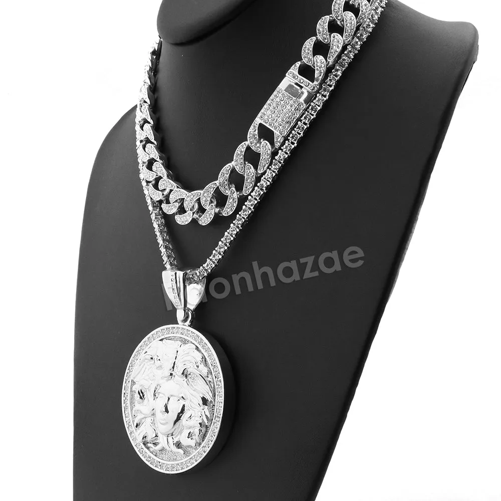 Hip Hop Quavo MEDUSA Miami Cuban Choker Tennis Chain Necklace L10