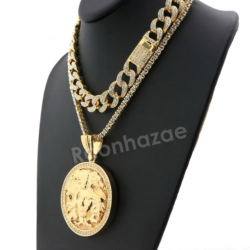 Hip Hop Quavo MEDUSA Miami Cuban Choker Tennis Chain Necklace L10